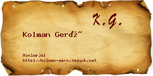 Kolman Gerő névjegykártya